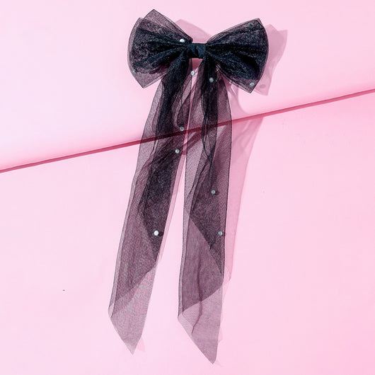Pinza para Cabello con Mariposa, Perlas y Lazo de Malla para Mujer - Image 9