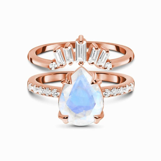 Anillo Doble de Plata Esterlina con Piedra de Luna Rosada - Image 2