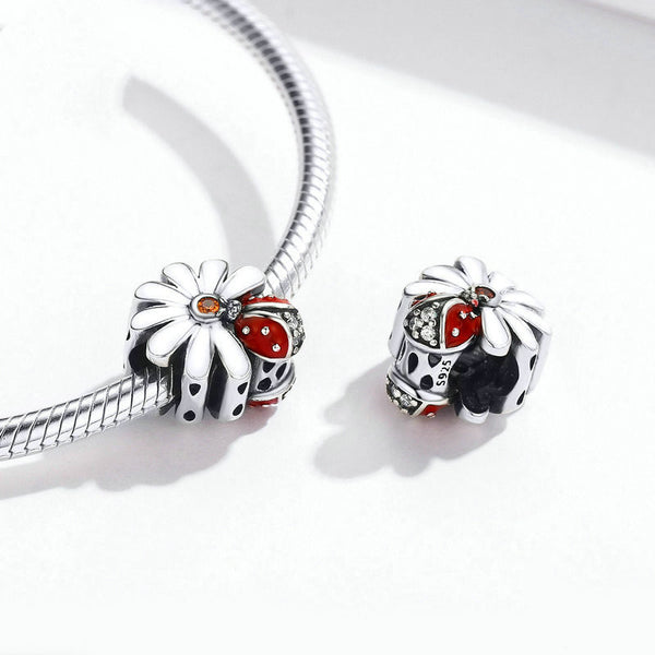 Abalorios de Plata Esterlina Mariquita Siete Estrellas S925 para Pulseras