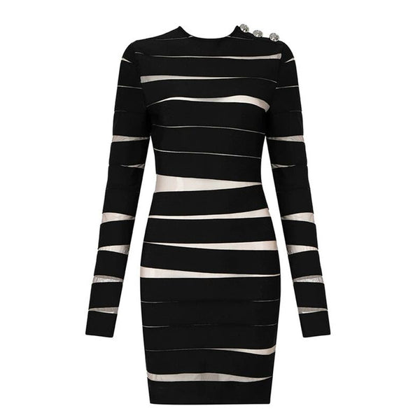 Vestido Negro Clásico Manga Larga con Capas Irregulares Estilo Europeo - Image 3