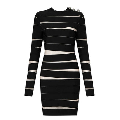 Vestido Negro Clásico Manga Larga con Capas Irregulares Estilo Europeo - Image 3