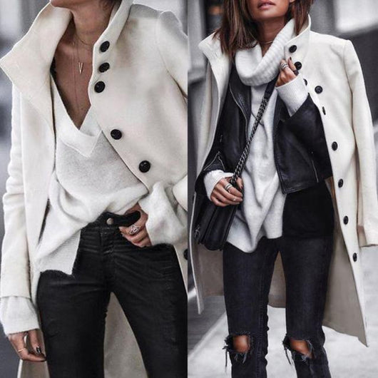 Abrigo Largo de Lana con Botones para Otoño e Invierno - Image 11