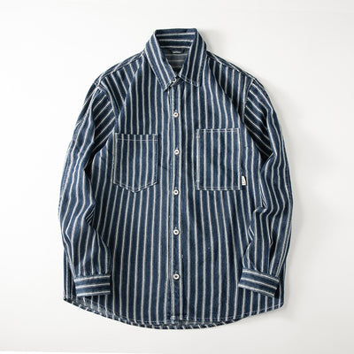 Camisa Denim a Rayas Efecto Vintage Manga Larga - Image 5
