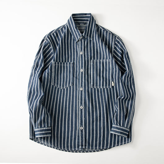 Camisa Denim a Rayas Efecto Vintage Manga Larga - Image 5