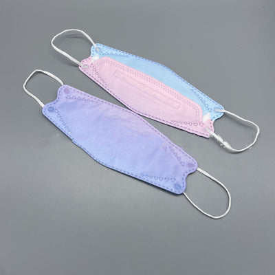 Gradient pink and purple fish-type 4D protective mask with white ear loops on a gray background. - Image 5