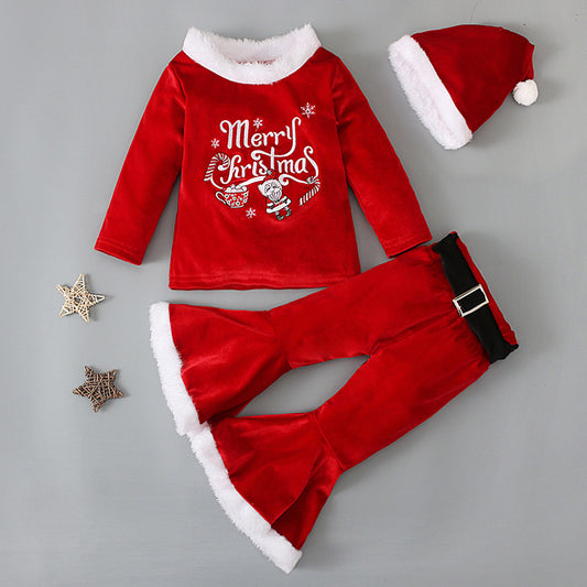 Conjunto Navideño Infantil: Blusa de Peluche, Pantalón Acampanado y Gorro - Image 2