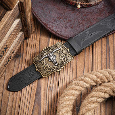 Cinturón de Cuero Marrón para Hombre Estilo Retro Grabado - Image 11