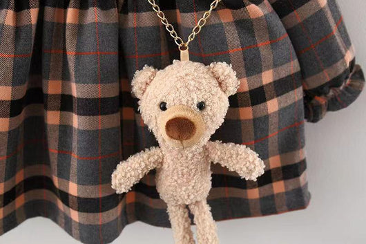Vestido Cuadros Coreano con Bolsa Osito para Niñas - Image 14