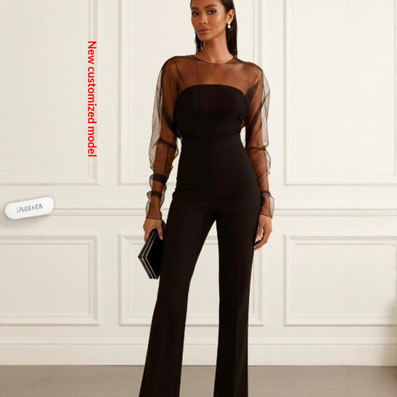 Jumpsuit Elegante de Cintura Alta con Malla y Tubo para Mujer