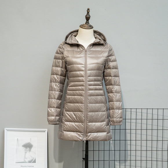 Women's Plus Size Lightweight Quilted Jacket Autumn Winter Fitted Hood