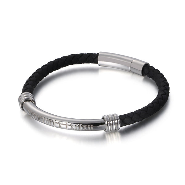 Pulsera de Cuero Trenzado para Hombre con Acero Inoxidable