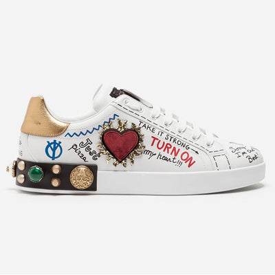 Zapatillas Blancas de Cuero Genuino con Remaches y Diseño Graffiti - Image 10