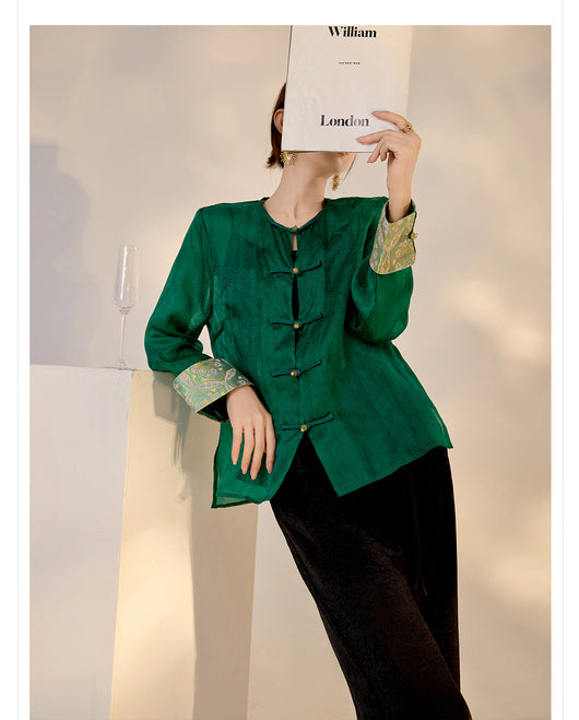 Blusa Retro Elegante con Bordado Chino y Botones Decorativos - Image 11