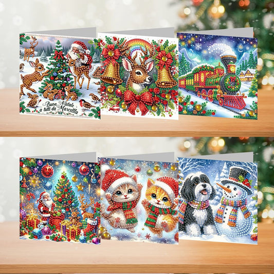 Tarjetas Navideñas con Pintura de Diamantes 6 Diseños Combinados