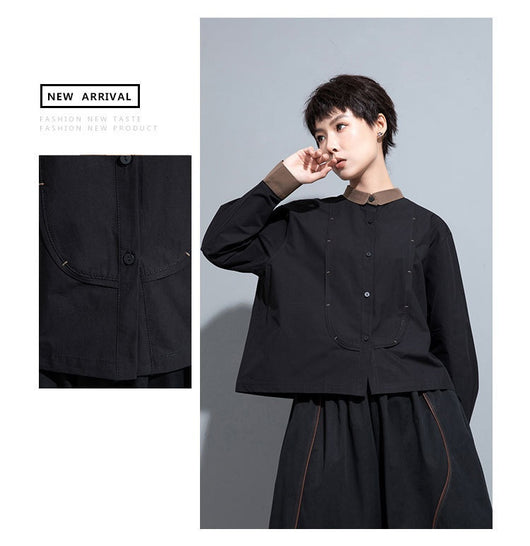 Blusa Larga de Contraste con Costuras Decorativas para Mujer - Image 10