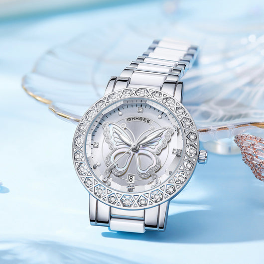 Reloj de Lujo para Mujer con Diamantes y Calendario - Acero Inoxidable - Image 14