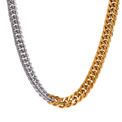 Collar y Pulsera Cadena Cubana Dos Tonos con Costura - Image 10