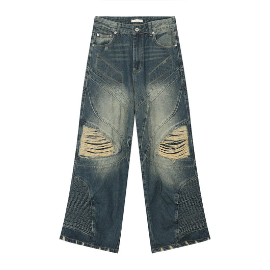 Pantalones Vaqueros Hip Hop Rotos Cintura Ancha con Costuras Decorativas - Image 18