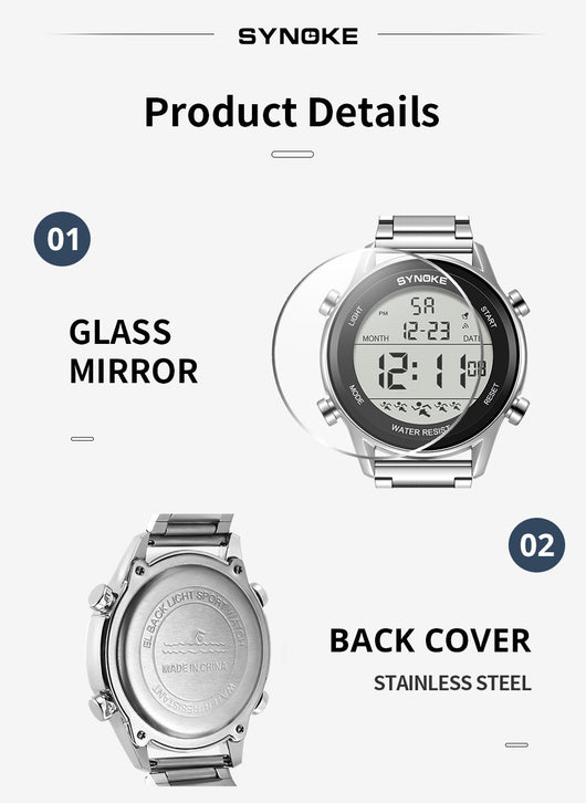 Reloj Deportivo Digital Acero Inoxidable Pantalla Grande Resistente al Agua - Image 9