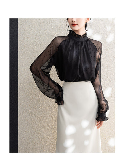 Blusa Larga de Gasa con Lunares para Mujer - Image 16