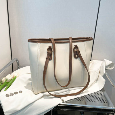 Bolsa Tote Retro Bicolor de Gran Capacidad - Estilo y Funcionalidad - Image 7