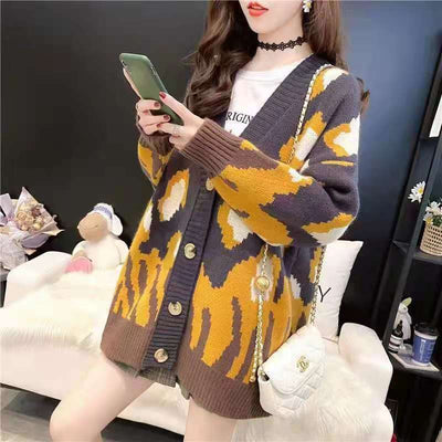 Cardigan Grueso Cuello V Estilo Relajado Suéter Tejido Holgado - Image 3
