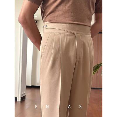 Pantalones Casuales Retro de Cintura Alta Corte Recto para Hombre - Image 19