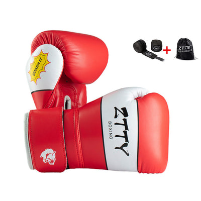 Red and white kids' boxing gloves with "SMASH IT" text, wrist wraps, and a black drawstring bag. - Image 2
