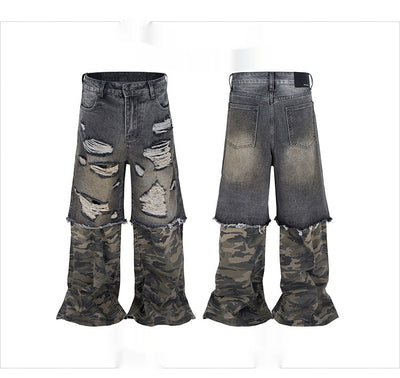 Jeans Rotos Pierna Ancha con Costuras de Camuflaje - Image 7