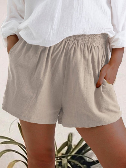 Shorts de Lino Cintura Alta Color Sólido con Bolsillos - Image 11