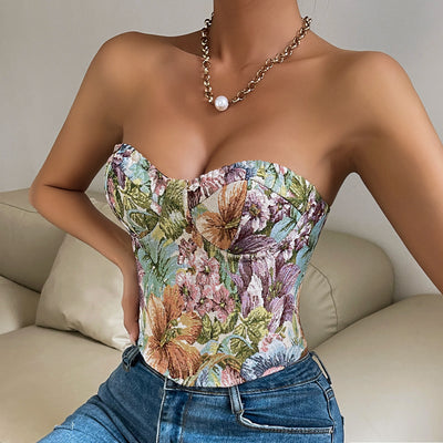 Banda Cintura Ajustable Estilo Retro Floral - Top Tubo Versátil - Image 16