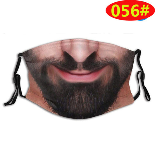 Novelty face mask with a realistic print of a smiling man's lower face and a prominent brown mustache. - Image 12
