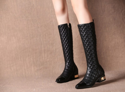Botas Altas de Cuero Cuadrillé Estilo Británico para Mujer - Image 9