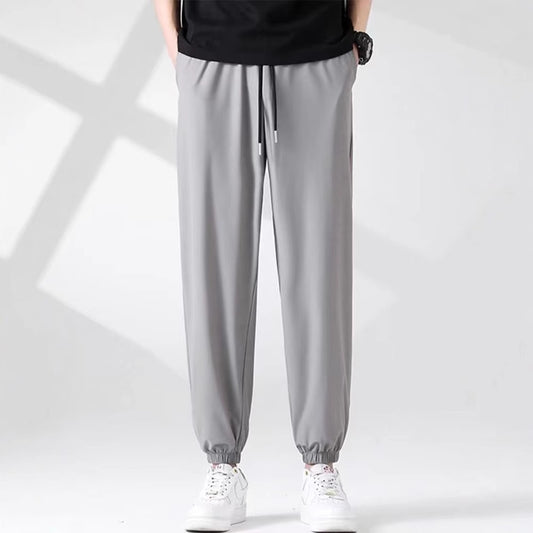 Pantalones Casuales de Seda de Hielo Transpirables Largo Tobillo Hombre Verano
