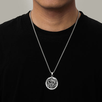 Collar Acero Inoxidable Dragón Totem Hueco para Hombre