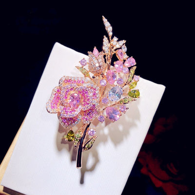 Broche Ramillete de Diamantes en Circonio Rosa - Image 8