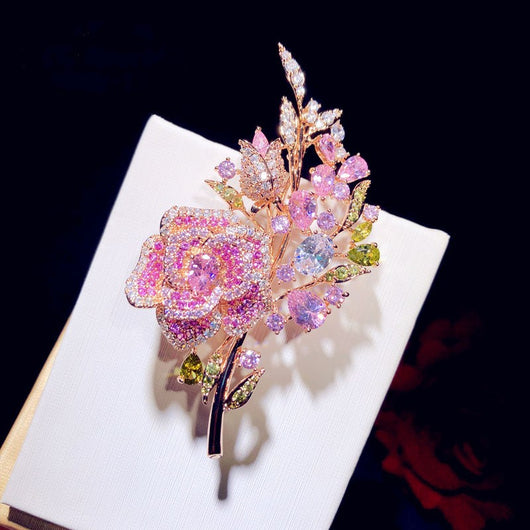 Broche Ramillete de Diamantes en Circonio Rosa - Image 8