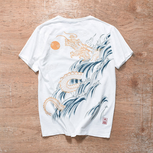 Camiseta Manga Corta Dragon Bordado Estilo Ukiyo-e - Image 6