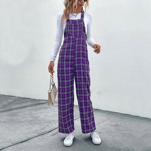 Jumpsuit Casual de Cuadros con Tirantes Finos para Mujer - Image 4