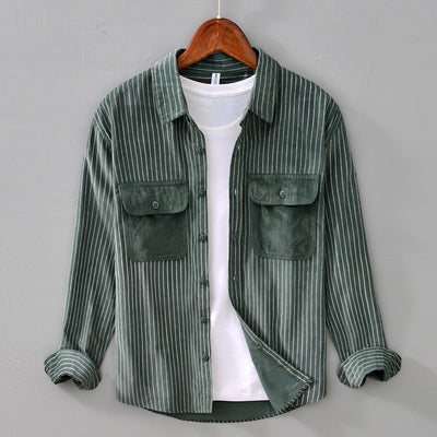 Camisa Retro a Rayas con Bolsillos y Mangas Largas - Image 9