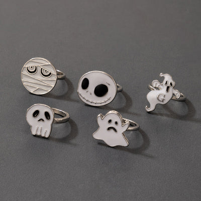 Juego de 5 Anillos de Calavera para Halloween — Blanco - Image 2