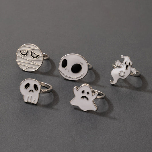 Juego de 5 Anillos de Calavera para Halloween — Blanco - Image 2