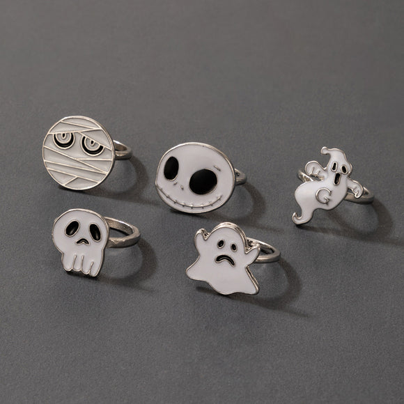 Juego de 5 Anillos de Calavera para Halloween — Blanco