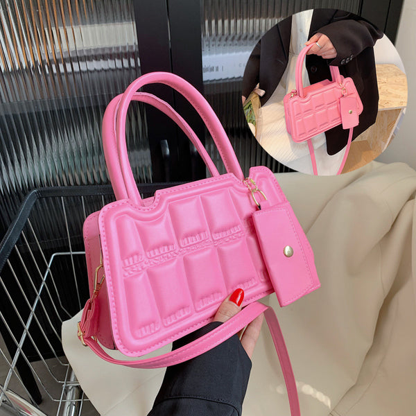 Bolsa de Hombro Multicolor con Textura Grid y Billetera - Tote Elegante para Mujer