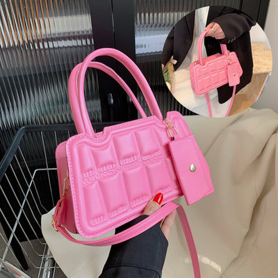 Bolsa de Hombro Multicolor con Textura Grid y Billetera - Tote Elegante para Mujer