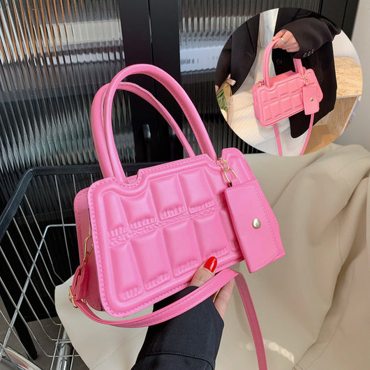 Bolsa de Hombro Multicolor con Textura Grid y Billetera - Tote Elegante para Mujer