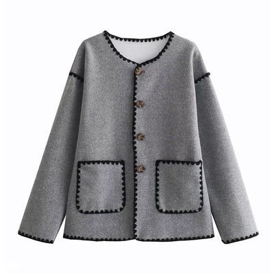 Chaqueta de Lana Elegante con Detalles de Bolsillos y Combinación de Colores Europeo-Americana - Image 10