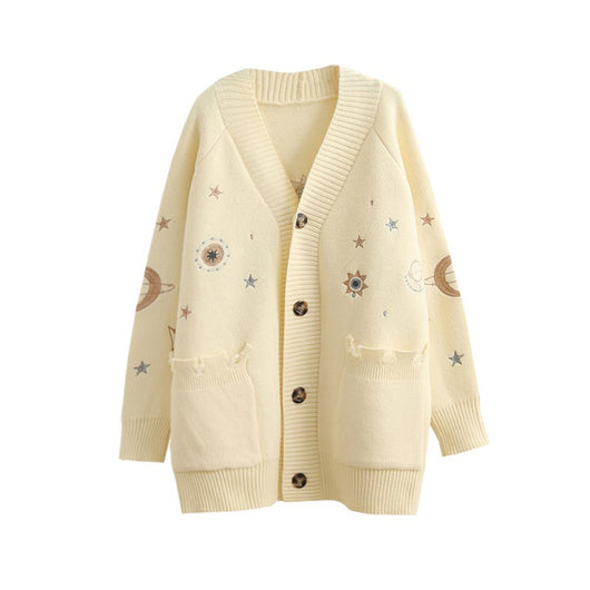 Cardigan Tejido con Bordado Occidental para Mujer - Estilo Relajado y Trendy - Image 4