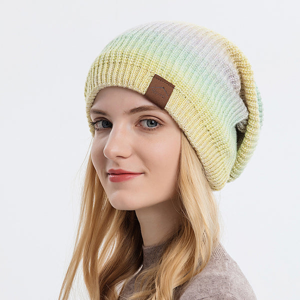 Gorro de Lana Tejido Degradado Tie-Dye Arcoíris para Mujer