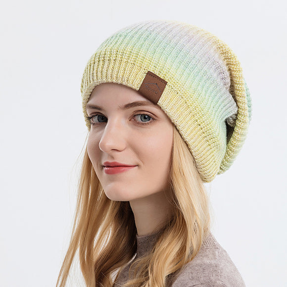 Gorro de Lana Tejido Degradado Tie-Dye Arcoíris para Mujer